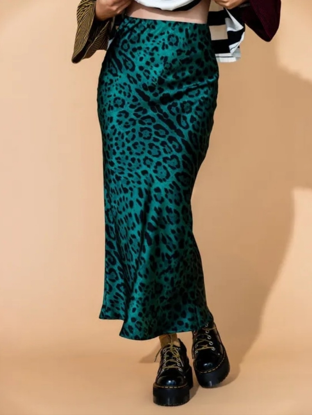 Dressed In Lala Emerald Green Leopard-Print Satin Maxi Skirt 2X -SOLD OUT
